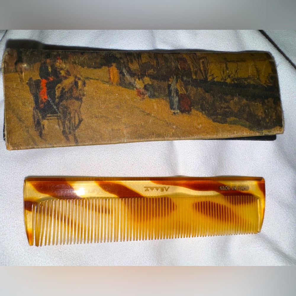 EUC Vintage Lucite Vetta Comb in Italian Leather Case